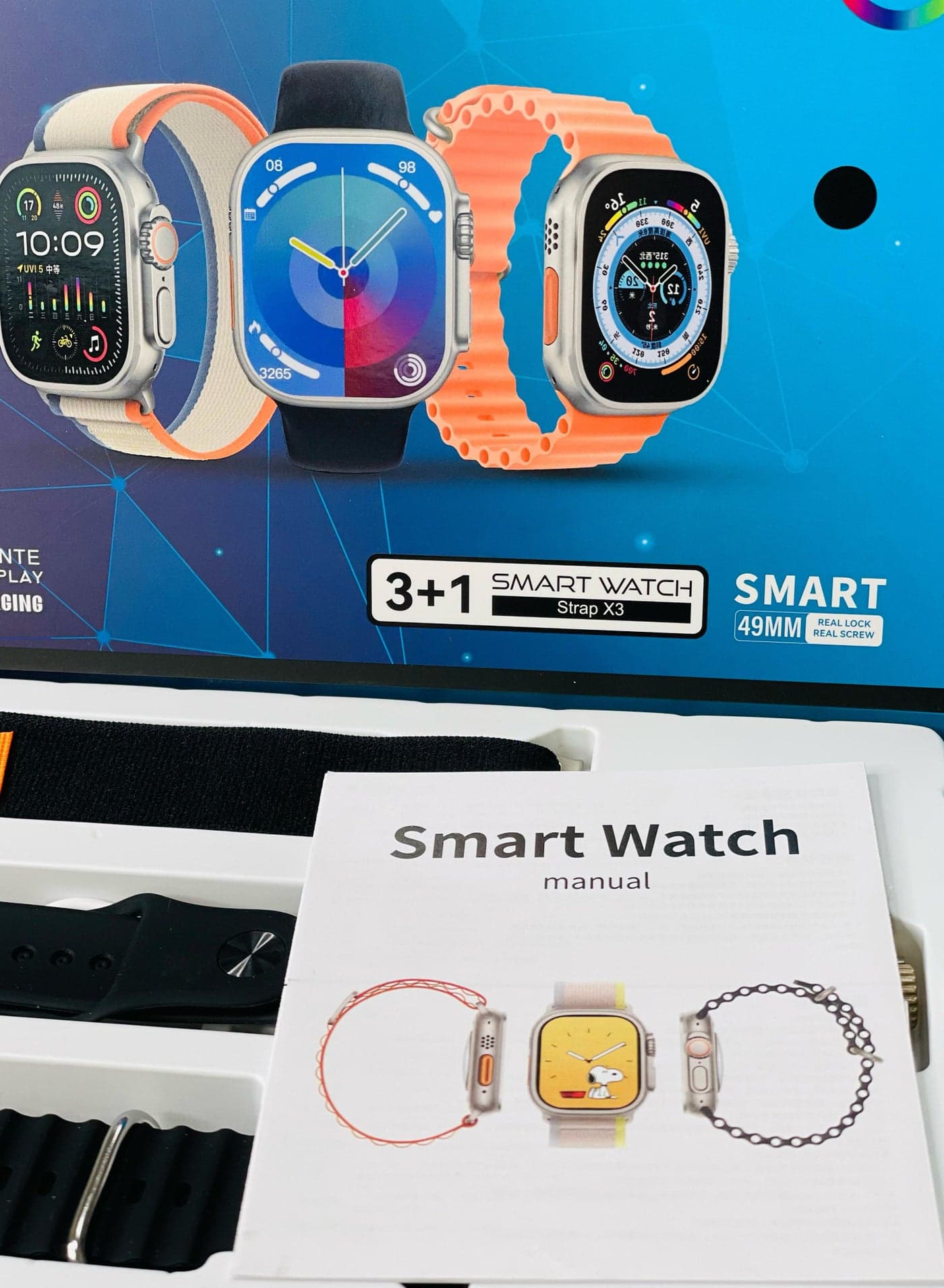 3 + 1 Smart Watch Ultra Touch Color Screen Bluetooth Calling Health and Sports Smartwatch Black