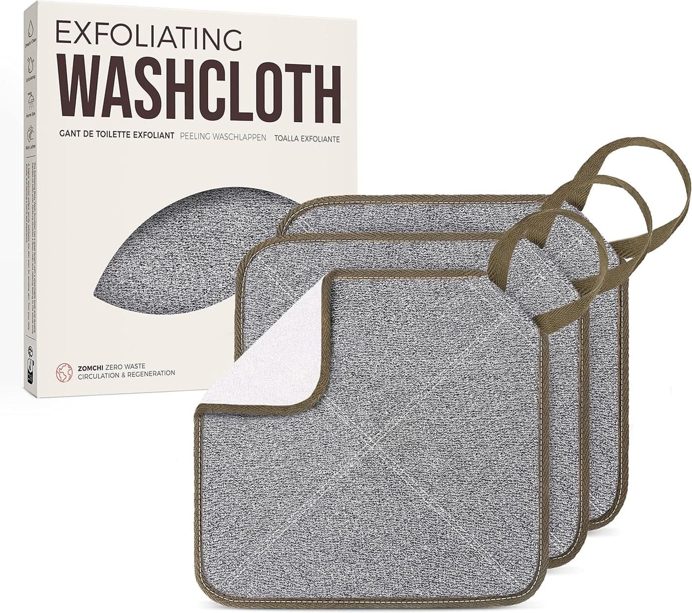 ZOMCHI 3 Pack Exfoliating Washcloth Premium Facial and Body Wash Cloths with Softness and Scrubbing Two Sides Bath Cloths for Women and Men Smoke