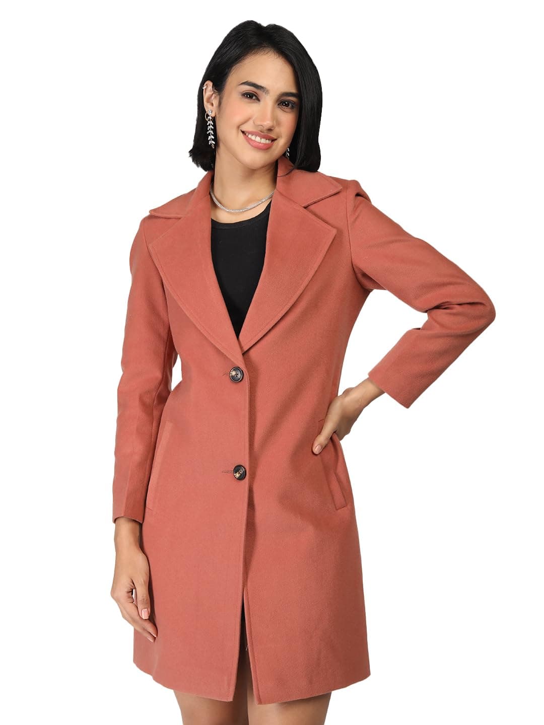 PLAGG Women Winter Wear Solid Long length Stylish Overcoat with wool blend and comfort fit
