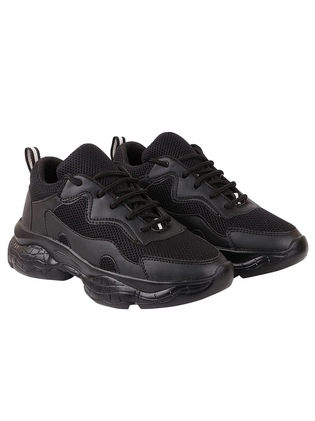 Shoetopia Women's Block Heel Sneakers Black (3 UK)