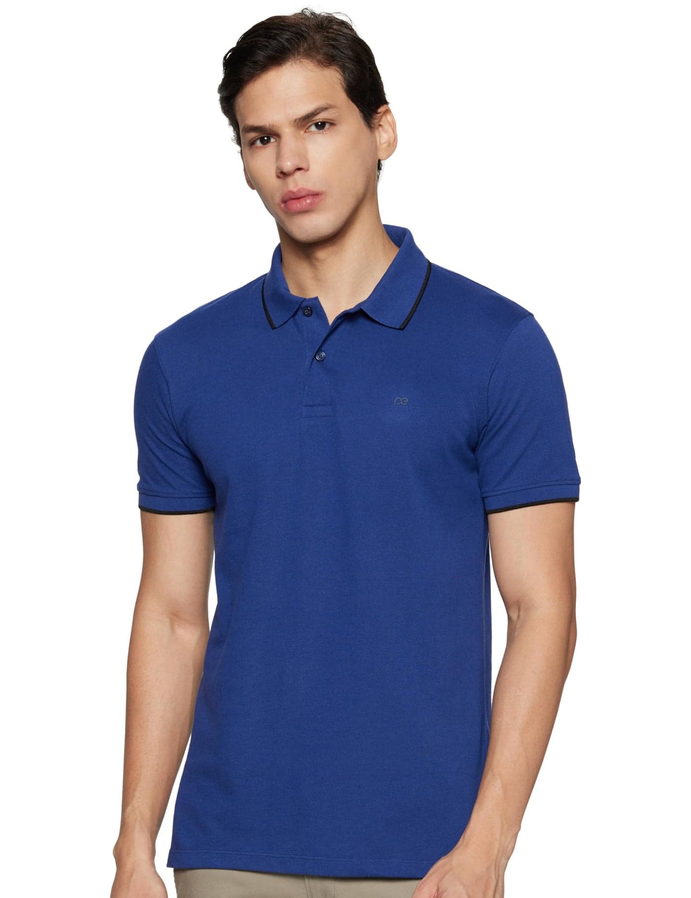 Peter England Men's Snug Fit Solid Polo T-Shirt with Coloured Collar Tipping| Cotton Rich| Premium Pique Weave Navy
