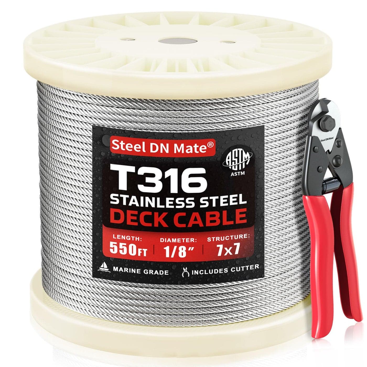 Steel DN Mate 550FT 18 Genuine T316 Stainless Steel Cable for Cable Railing Kit 7x7 Strand Core 1800 lb Breaking Strength Marine Grade Aircraft Cable CorrosionResistant ASTM Certified DW55