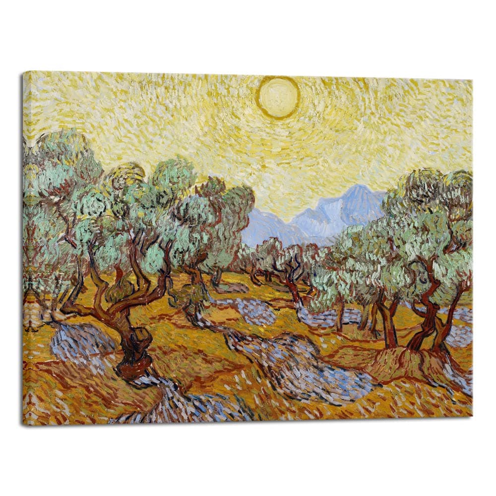 Wieco Art Canvas Wall Art Print of Vincent Van Gogh Paintings Olive Trees with Yellow Sky and Sun Field Pictures Artwork Wall Art for home Decoration and Wall Decor