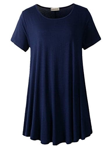 LARACE Plus Size Tops for Women Short Sleeve Shirts Casual Summer Clothes Round Neck Tunics for Leggings (3X, Navy Blue)