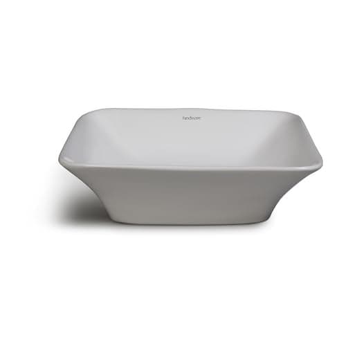 Hindware Italian Collection Aspiro Table Top Wash Basin for Bathroom | Made of Ceramic | Star White | Square Shape | Over the Counter Basin