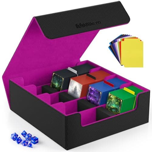 Mlikero Card Deck Case 2400 Trading Card Storage Box with 10 Colorful Dividers and 4 Foam Stoppers Leather Magnetic Closure Commander Deck Box Fit for MTG TCG 4 Rows BlackPurple