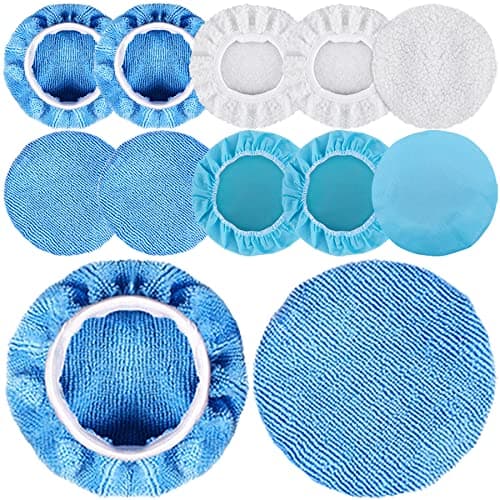 SIQUK 12 Pieces Car Polisher Pad Bonnet 56 Inch Polishing Bonnets Microfiber Waxer Bonnet Polishing Pad Bonnet Buffing Pad Cover Buffer Bonnets for Car Polisher