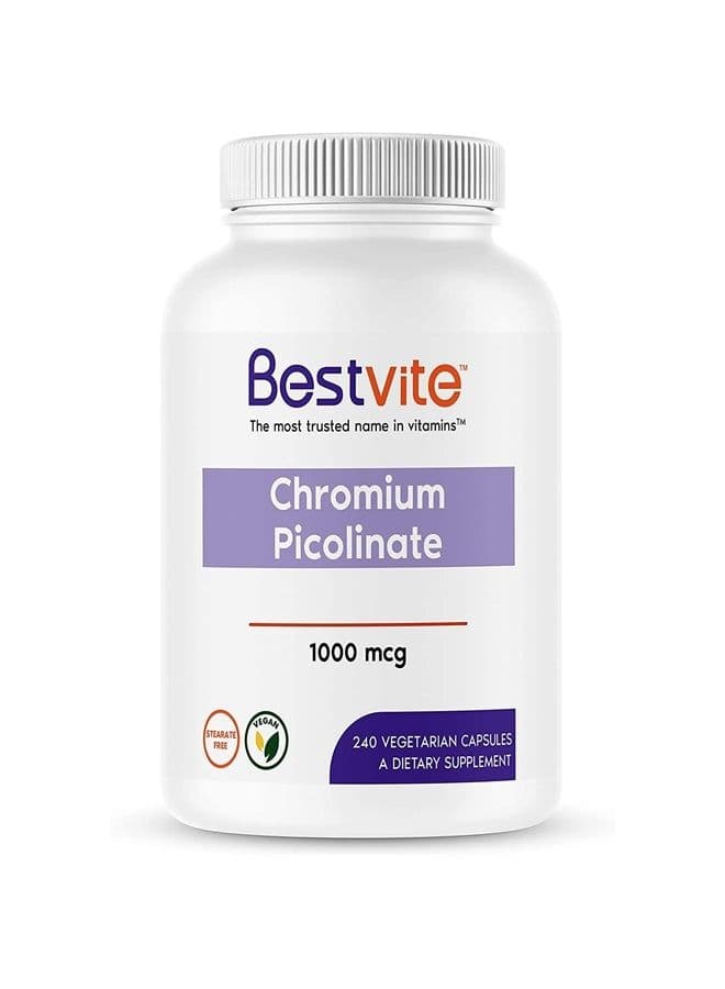 Chromium Picolinate 1000mcg (240 Vegetarian Capsules) - No Stearates - No Dicalcium Phosphate - Vegan - Gluten Free - Non-GMO
