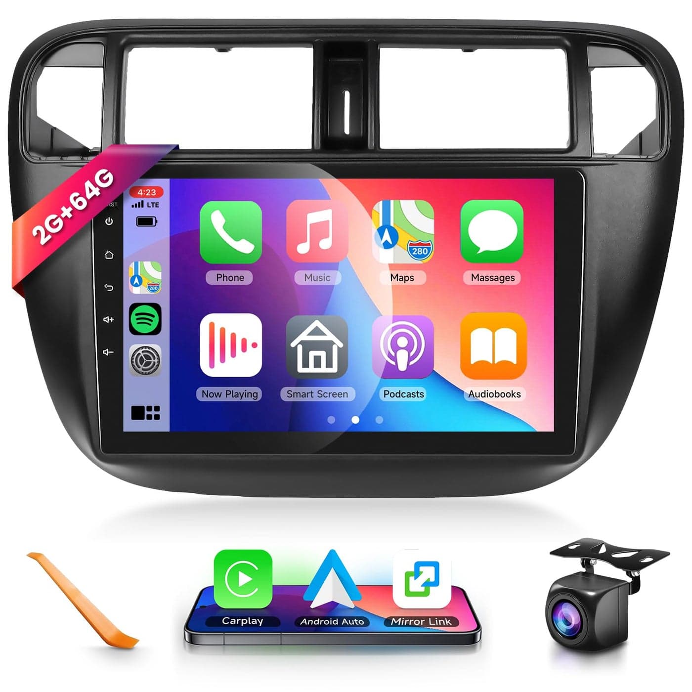 2G64G Car Radio Stereo for Honda Civic 19962001 with Wireless CarPlayAndroid Auto 9 Inch HD Touch Screen Android 13 Head Unit GPS WiFi Bluetooth FMRDS EQ HD Backup Camera
