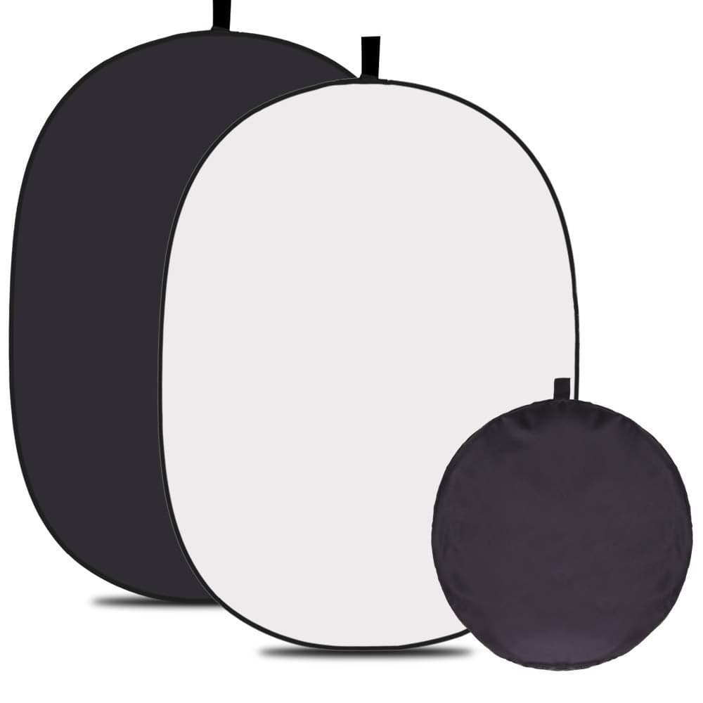 5X33 ft 15mX1m 2 in 1 Polyester Muslin Black White Collapsible Reflector Backgrounds Portable Collapsible Reversible Photography Backdrop with Carrying Bag