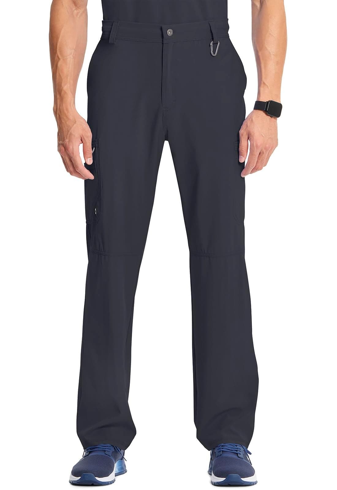 Cherokee Infinity Men Scrub Pants, 6 Pockets Tapered Leg with Fly Front and Inside Functional Drawstring CK200A, L, Pewter