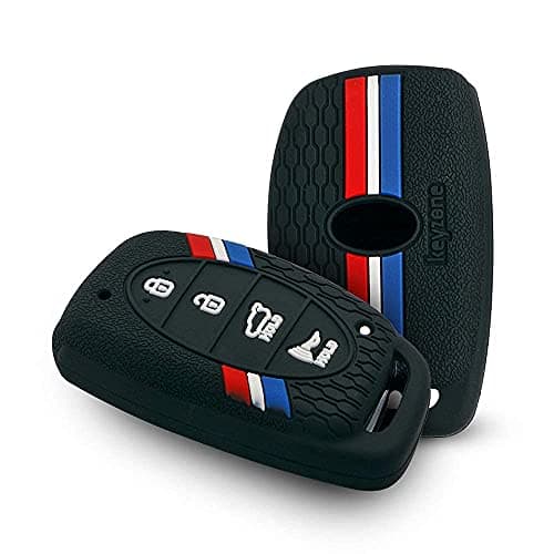 Keyzone® Striped Silicone Key Cover Compatible for Venue, Elantra, Tucson, I20 N Line 2021, Creta 2020, i20 2020 Model with 4 Button Smart Key (Black)