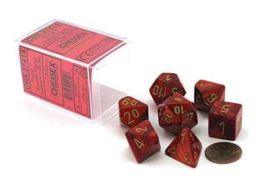 Chessex Dice Polyhedral 7Die Scarab Dice Set Scarlet with Gold CHX27414