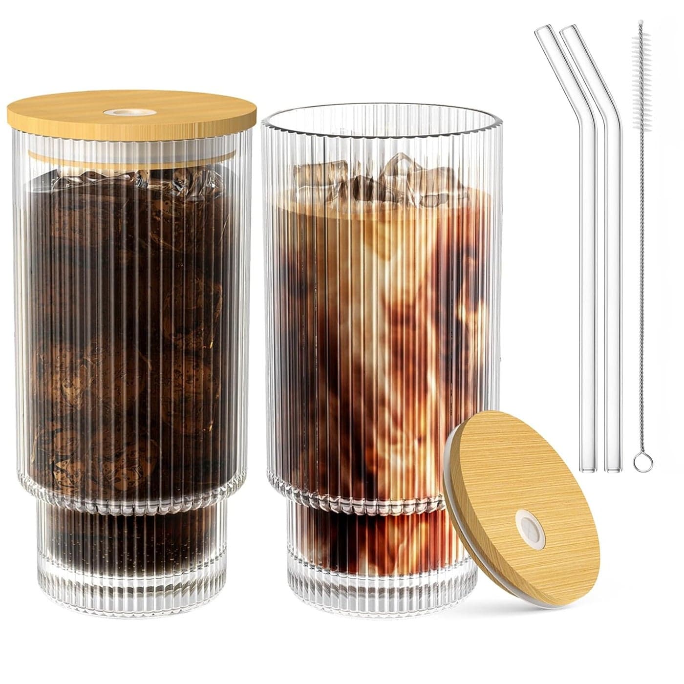 WXCWYQR Glass Cups with Lid and Straw 2 Set 16OZ Drinking Glasses for Whiskey Cocktail Beer Glassware Set for Gift 2 SET