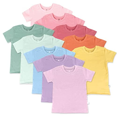 HonestBaby Organic Cotton Short Sleeve T-Shirts 10-Pack Rainbow Gems Pinks 12 Months