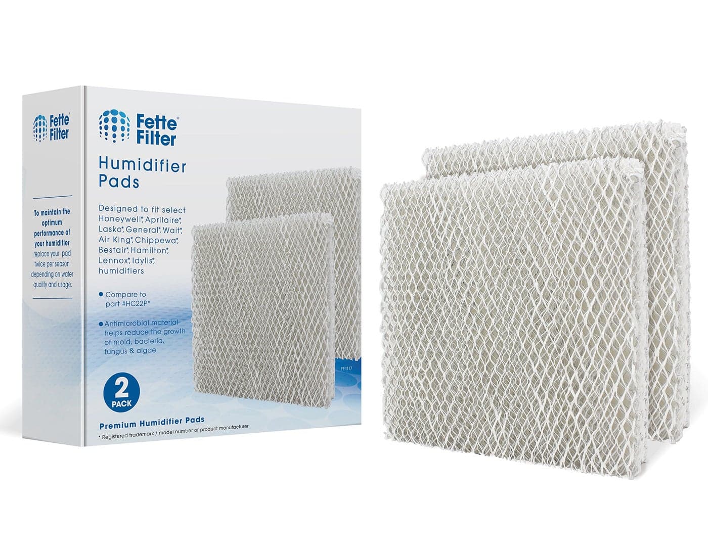 Fette Filter 2 Pack Whole House Humidifier Replacement Pads Compatible with Honeywell HC22P Also Compatible with Aprilaire Water Panel 10 Models 110 220 500 550 558 Humidifier