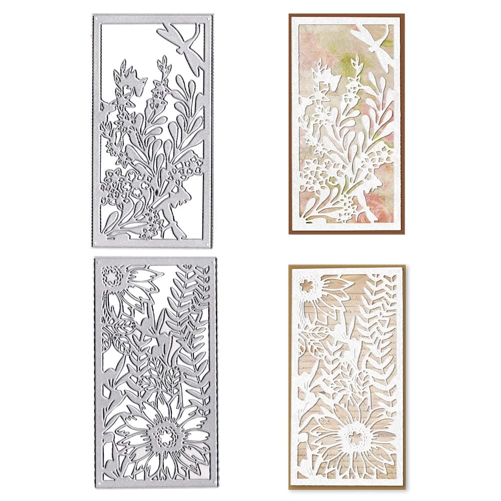 Hying 2PCS Spring Frame Flower Dies for Card Making Leaves Dragonfly Sunflower Background Cutting Die for Scrapbooking Paper Crafting Decor DIY Photo Album Metal Spring Die Cuts for Card Making