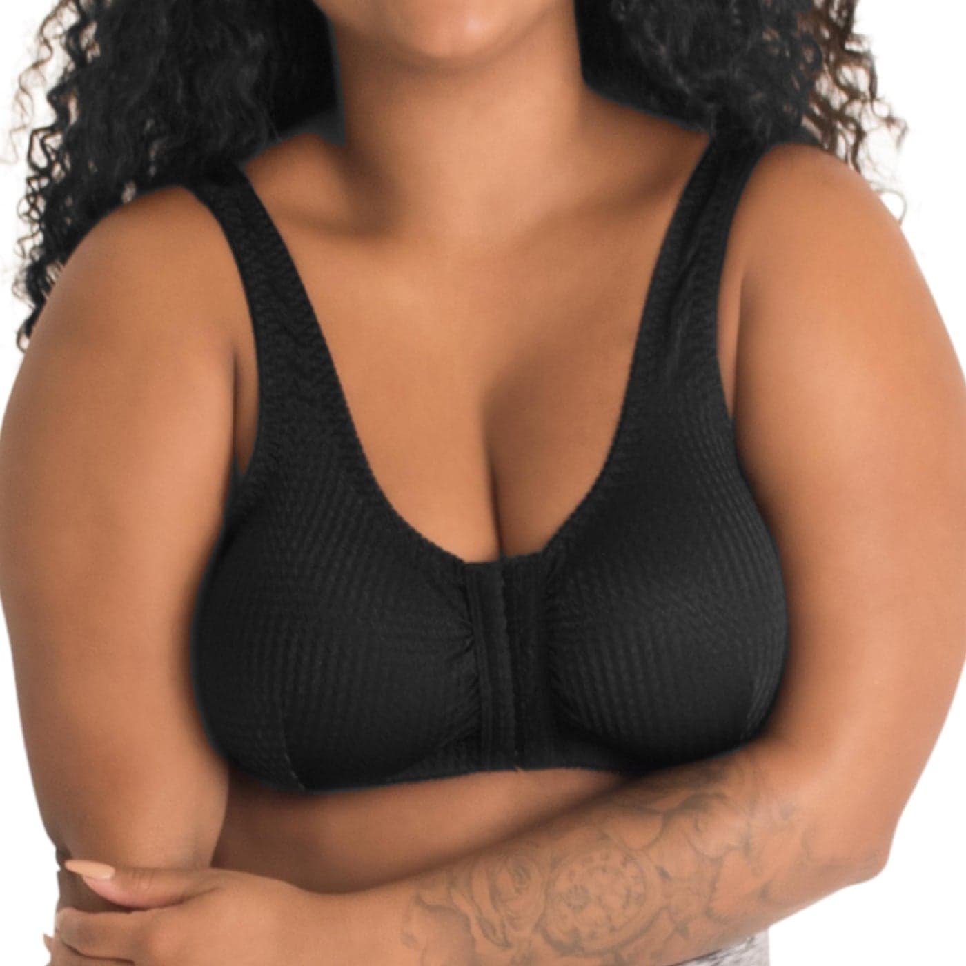 Leading Lady Women's Plus-Size Zig-Zag Weave Sleep Leisure Bra, Black, 50 B/C/D