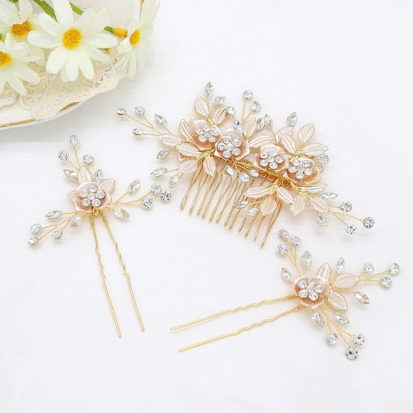Oriamour Hair Side Combs With 2 Set Hair Pins Bridal Hair Accessories Wedding Headpiece Set Gold