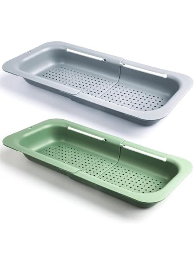 Over the Sink Strainer Colander 2 Pack, Extendable Strainer Basket for Kitchen, Adjustable Retractable Plastic Strainer Container, Drain Vegetables, Fruits, Pasta and Dishes for Pantry