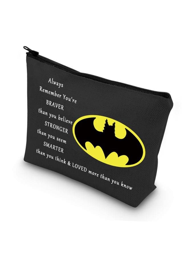 Bat Movie Cosmetic Make Up Bag Bat Classic Logo Gift You Are Braver Stronger Smarter Than You Think Bat Makeup Zipper Pouch Bag For Women Girls, Always Bat Black, Make Up Bag