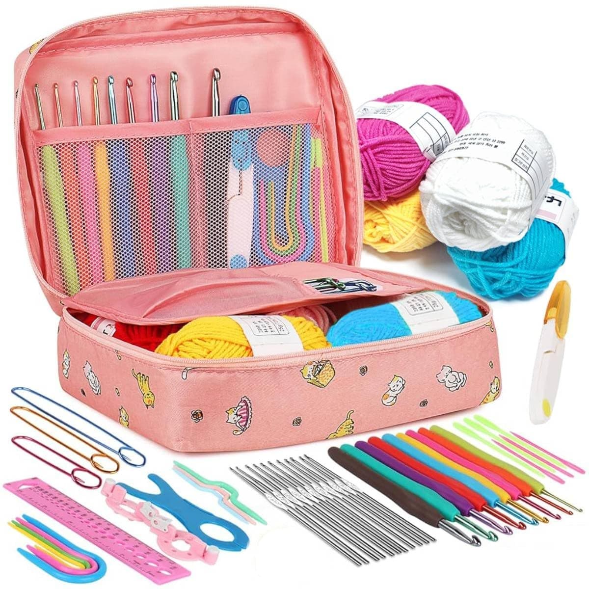 HASTHIP Crochet Hook Set Full Size Crochet Hook Set 9 Sizes Crochet Kits 12 Sizes Lace Crochet Kits Yarn Needles Stitch Markers Storage Bag for DIY Craft Crochet Bag Crochet Flowers Crochet Shrug
