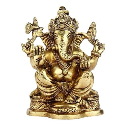 Radhika Poojan Bhandar Ashtadhatu-Brass Lord's Ganesh Idol (4 Inch Height)