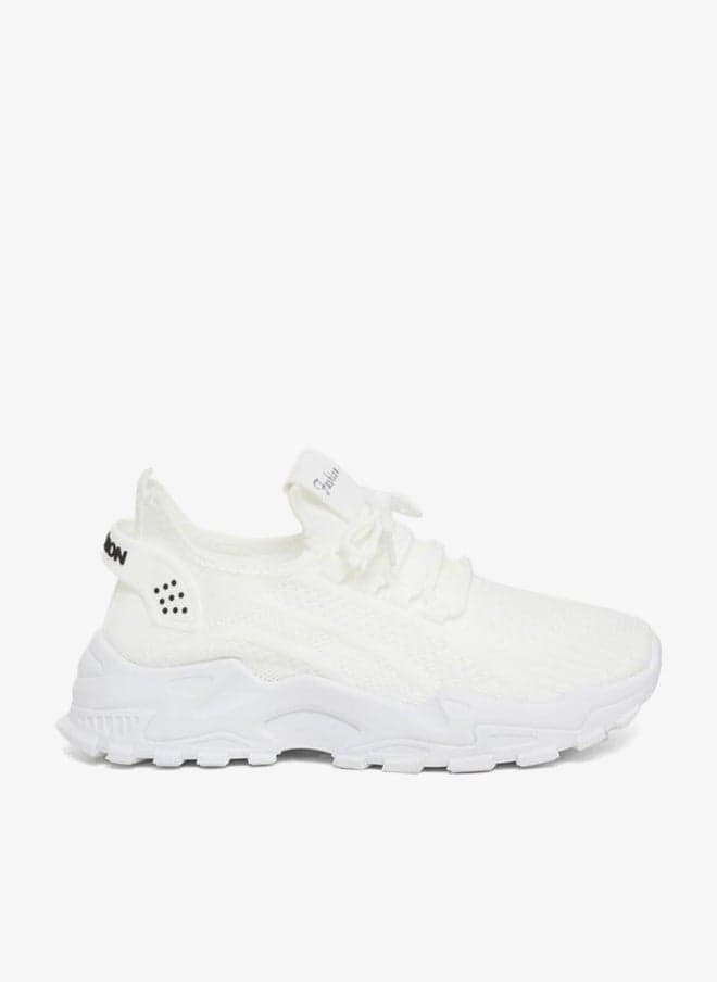 White Texture Lace Up Chunky Sneakers