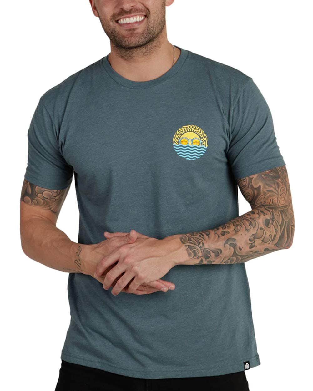 INTO THE AM Wavy T-Shirt - Cool Space Design Tees for Men (Light Blue, X-Large)