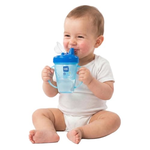 Mee Mee Plastic Easy Grip BPA-Free Anti Spill Sipper Cup with Twin Handle Spout for Baby (Blue, 180ml)