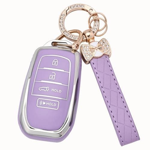JAMCARI Key Fob Cover for Toyota - 4 Buttons Soft TPU Protection Case with Keychain for Crown Corolla Cross Grand Highlander Tundra Prius Venza Sequoia Land Cruiser Smart Remote Key Shells (Purpe)