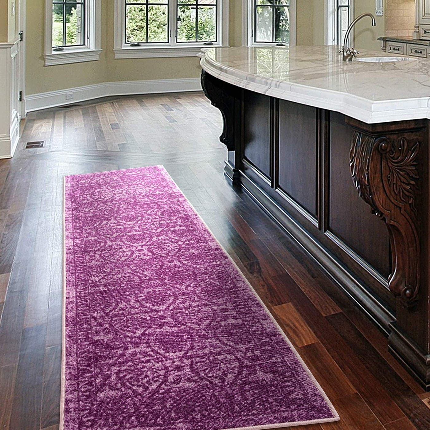Antep Rugs Alfombras NonSkid NonSlip 2x7 Rubber Backing Floral Geometric Low Profile Pile Indoor Area Runner Rugs Purple 2 x 7