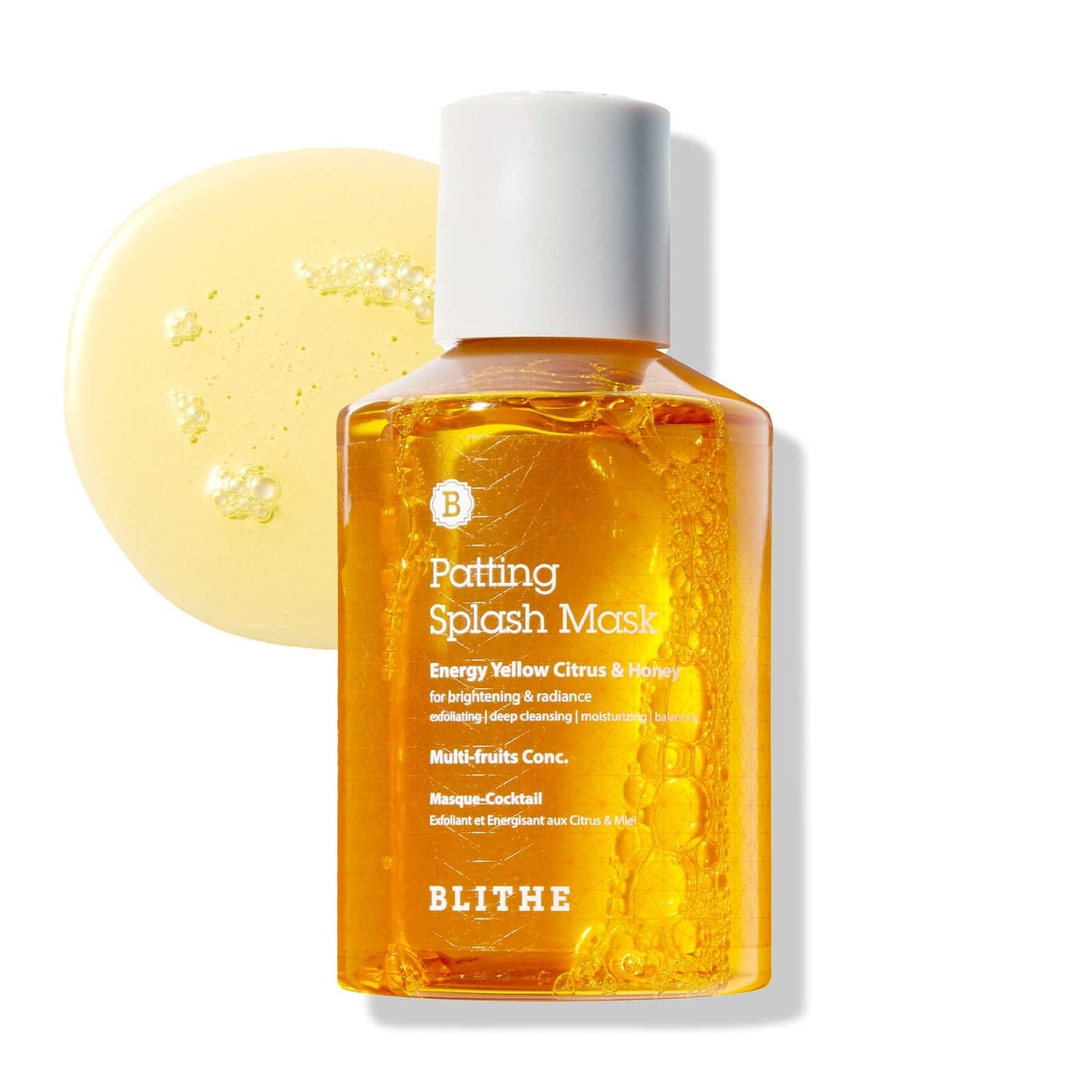 BLITHE Patting Splash Mask Exfoliating Face Wash with Yellow Honey Korean Chemical Exfoliant for Face AHA Lactic Acid for Dark Spots Energy Citrus for Skin Brightening Radiance 507 Fl Oz