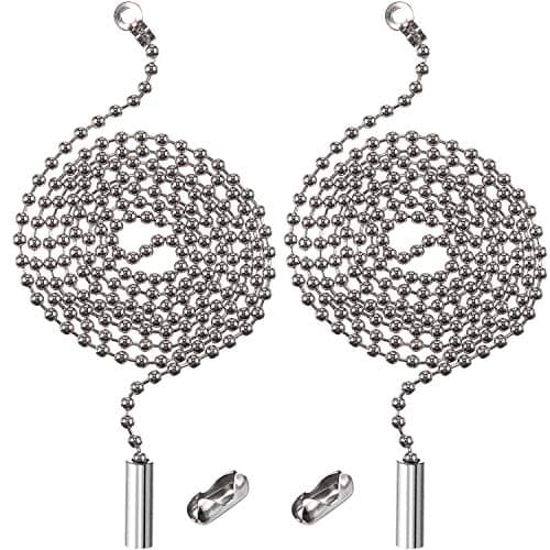 Shappy 2 Pack Steel Beaded Ball Pull String Extension Chain with Connector for Ceiling Fan Light Fixture Light Bulb Switch Chain Extender, 1 Meter Length