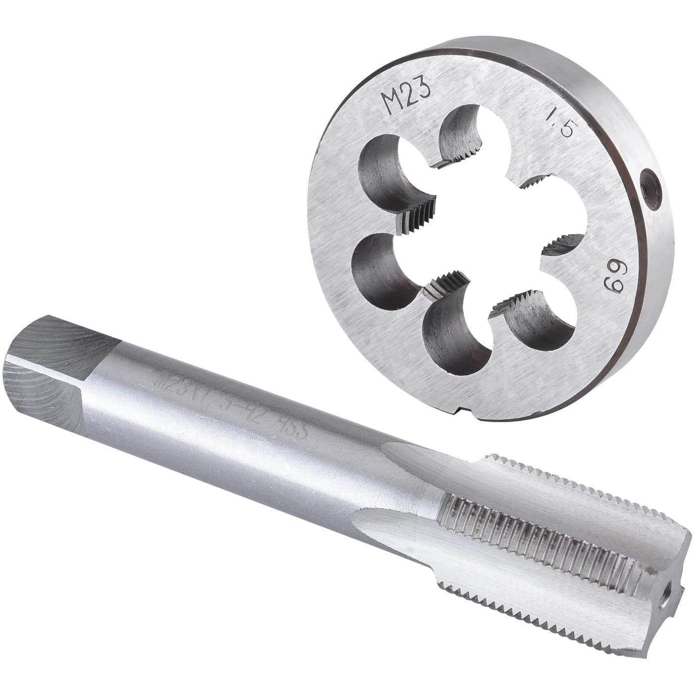 Burkit M23 X 15 Tap and Die Set M23 x 15 Machine Thread Tap and Round Die Right Hand