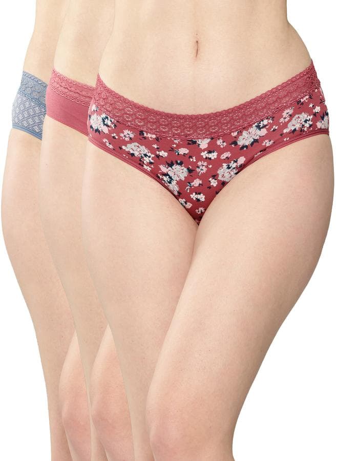 Leading Lady Pack of 3 - Printed Lace Waistband Bikini