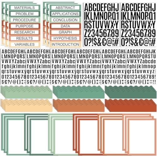 Sinload 92 Pcs Science Fair Board Supplies 60 Trim Scalloped Poster Boards 18 Presentation Subtitles 6 Project Titles 8 Letter Sticker for Classroom Display BoardsBoho ColorWave