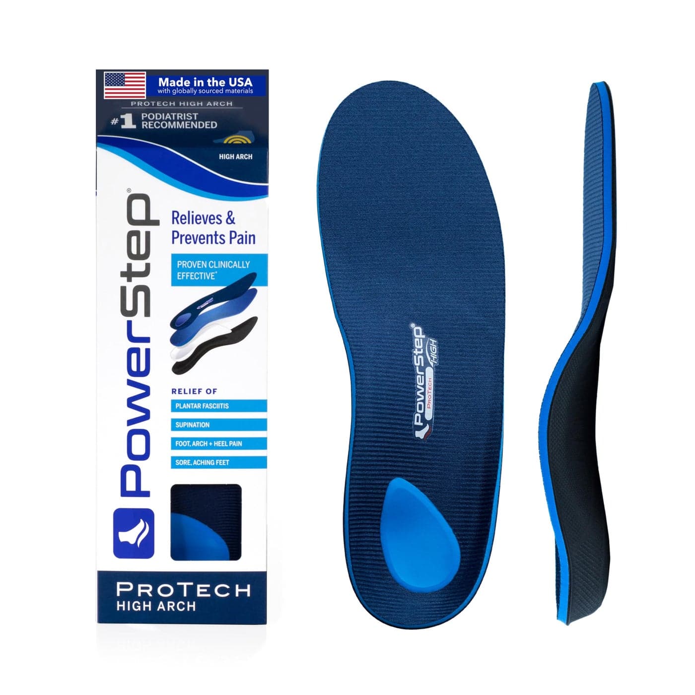 PowerStep ProTech Full Length High Orthotic Insoles Medical Grade High Arch Support Inserts for Plantar Fasciitis Relief Made in USA Maximum Cushioning for Supination M 11115
