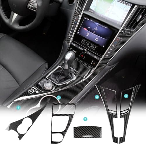 Fancemot Real Carbon Fiber Center Console Dashboard Air Vent Gear Cup Holder Panel Cover Trim Compatible with Infiniti Q50 2014-2024 & Q60 2017-2022