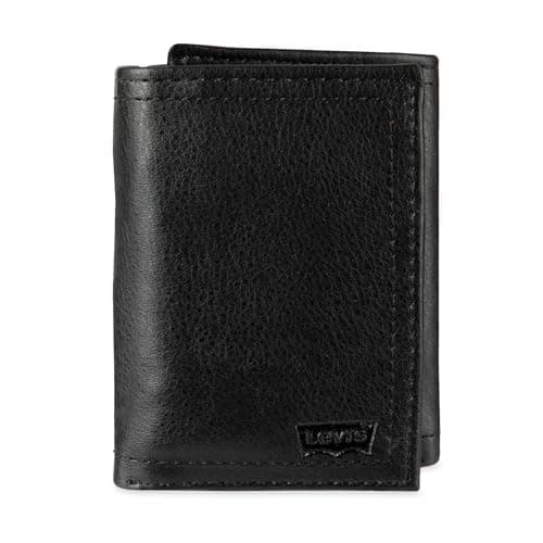 Levi's Men's Trifold Wallet - Sleek and Slim Includes ID Window and Credit Card Holder,Black Embossed Logo
