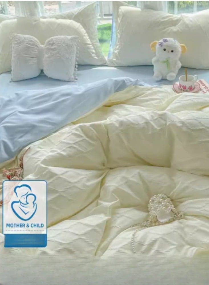 Washing Cotton Four Piece Set AB Double-sided Four Season Usable Mother And Baby Environmentally Friendly Fabric, Full Of Comfort 1.5m Bed Sheet Four Piece Set 【Suitable for 200 * 230cm Quilt】