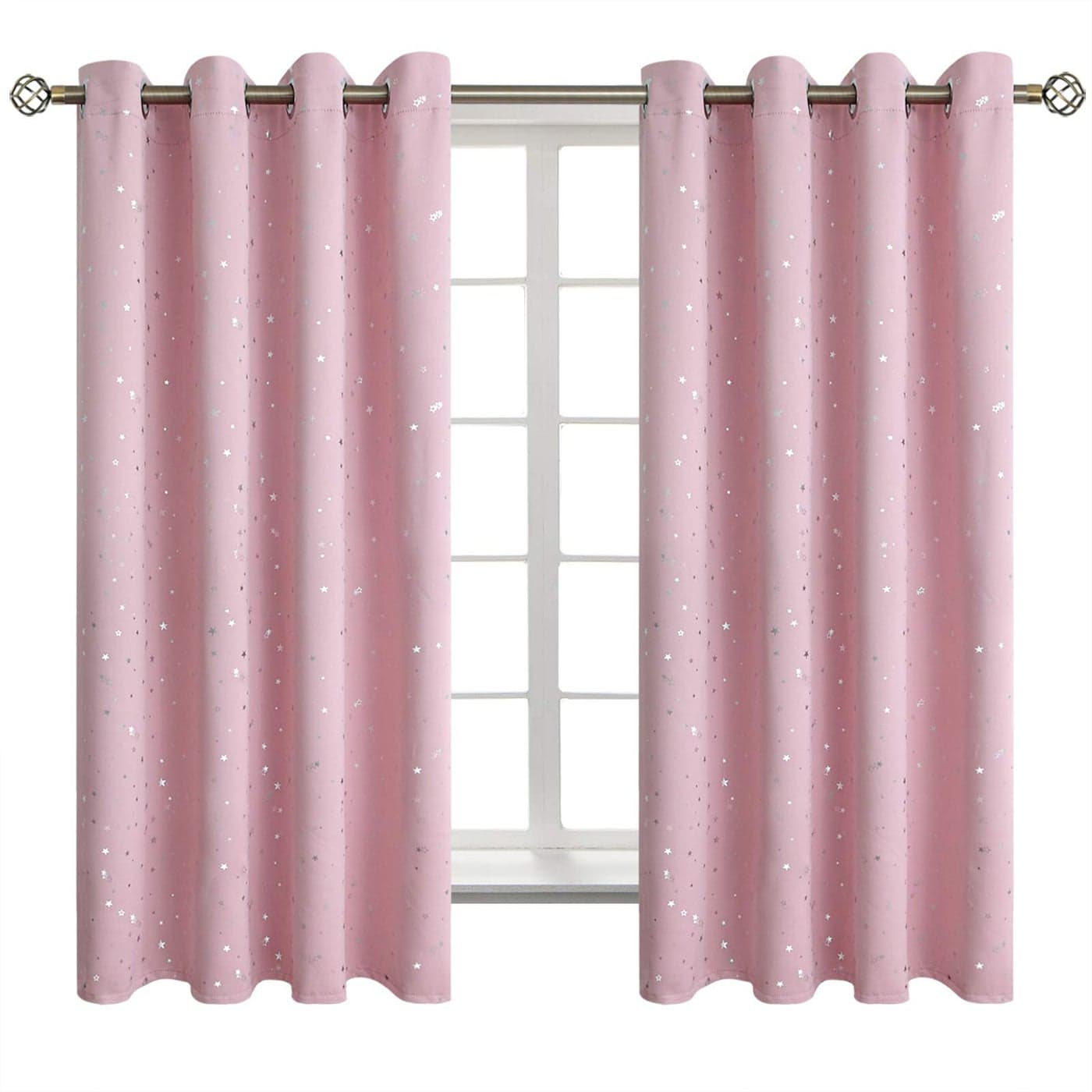 BGment Kids Blackout Curtains for Bedroom Grommet Thermal Insulated Silver Star Print Room Darkening Curtains for Kids Room Set of 2 Panels 52 x 63 Inch Baby Pink