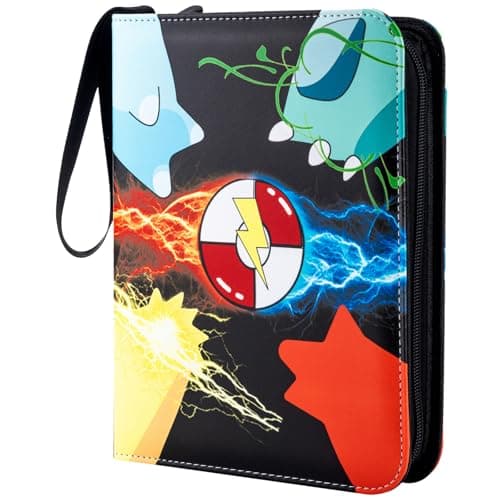 Jravkfi Card Binder 4 Pocket with 50 Removable SleevesCan Hold 400 Cards3Ring Zipper Sports Book is Gifts for Boys and GirlsBlack