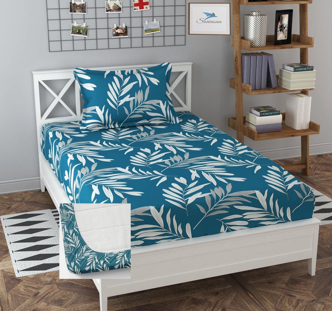 Soniasaa 308 TC Cotton Feel All Around Elastic Fitted Bedsheet, Elastic Fitted Bedsheet Single Size Bedsheet for Single Bed with 1 Pillow Cover, Size - 72 x 36 x 8 Inche Color