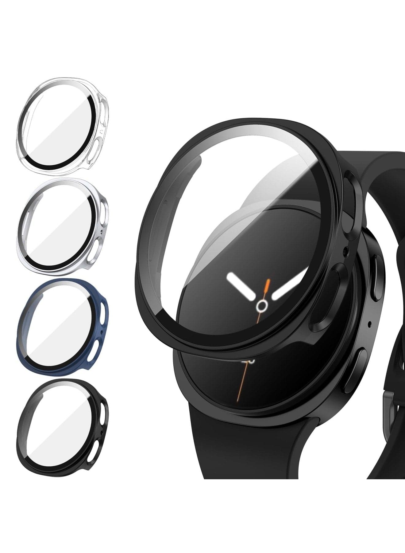 Hard Case for Galaxy Watch 8 44mm, Tempered Glass Screen Protector, Full-Body Protective Cover, Ultra-Thin Shockproof PC Shell Bumper for Galaxy Watch 8, Anti-Scratch (2025 Model, 4-Pack)