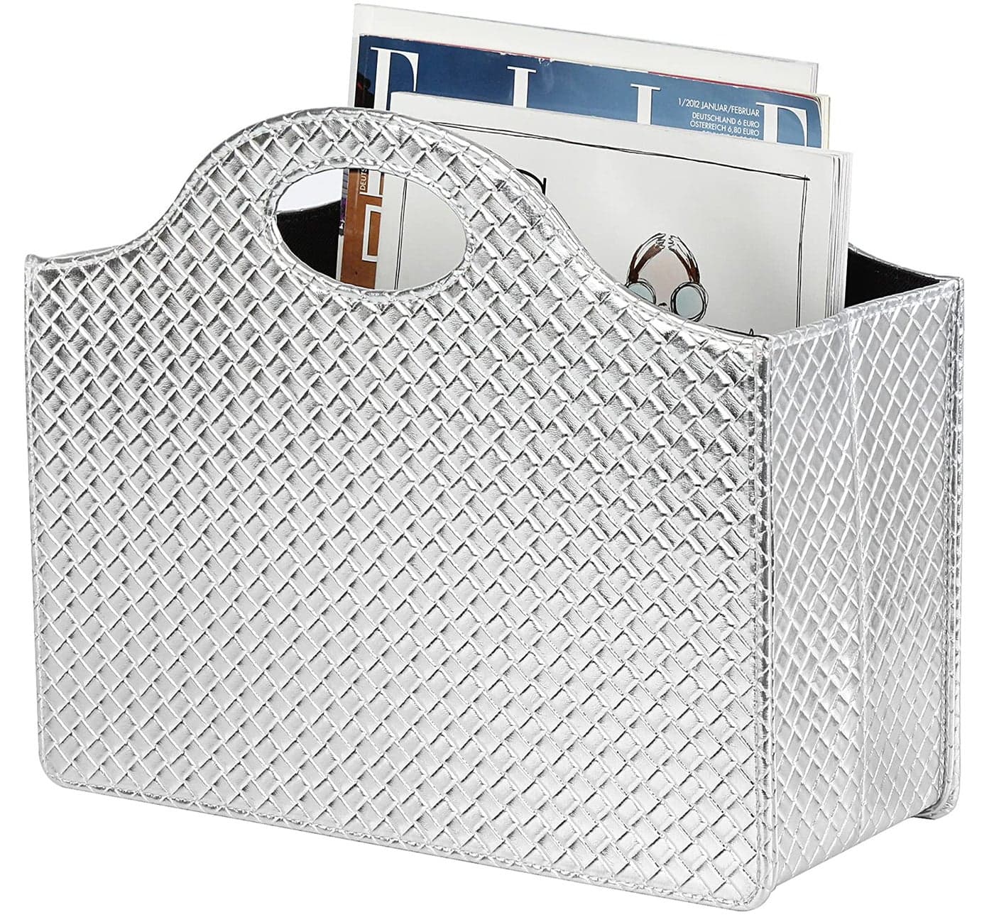 HofferRuffer Magazine Basket Holder Foldable Magazine Rack Document File Holder Organizer File Folder Newspaper Storage Bin Organizer for Home or Office Silver