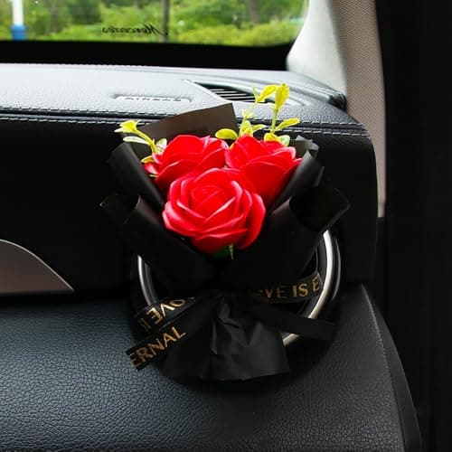 Unique Car Vent Clip Air Freshener Aesthetic Floral Soap Rose Bouquet Diffuser Decor Reusable Essential Oil Aroma Pad Cute Car Accessories Gift for Women Style B