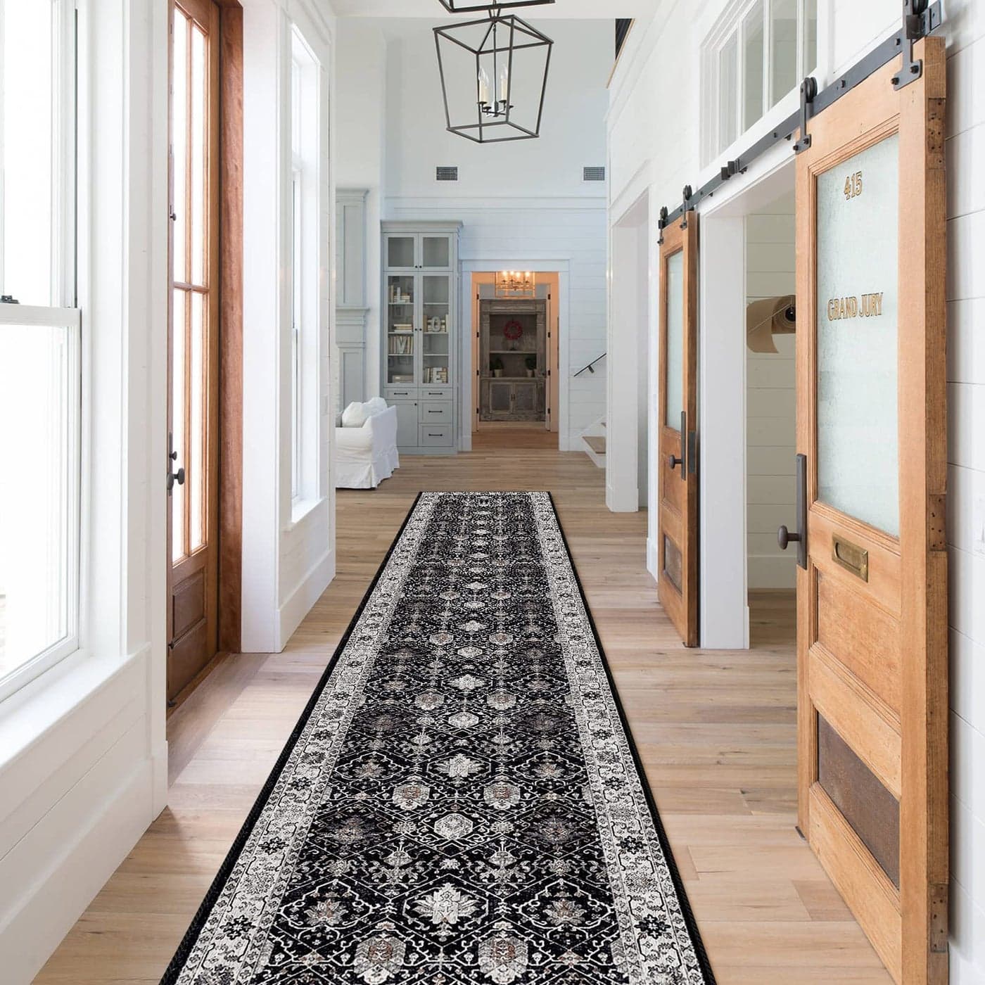 Hallway Washable Runner Rug 2x10 Kitchen Rugs Entryway Rug Runner Vintage Soft Floor Mat Non Slip Indoor Farmhouse Carpet for Bathroom Living Room Bedroom2 X 10 Black
