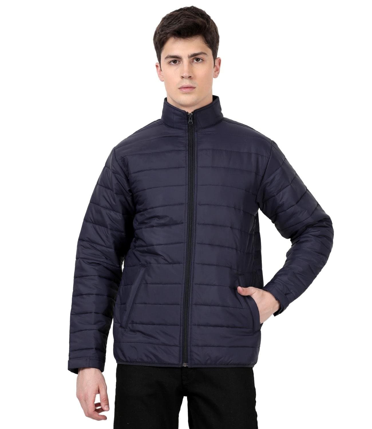 Scott International Thermowrap Men's Jacket For Winter - Stay Warm And Protected With Stylish Water-Repellent Jacket- Full Sleeve, Fashion Jacket - Nylon Standard Length Large Navy Blue