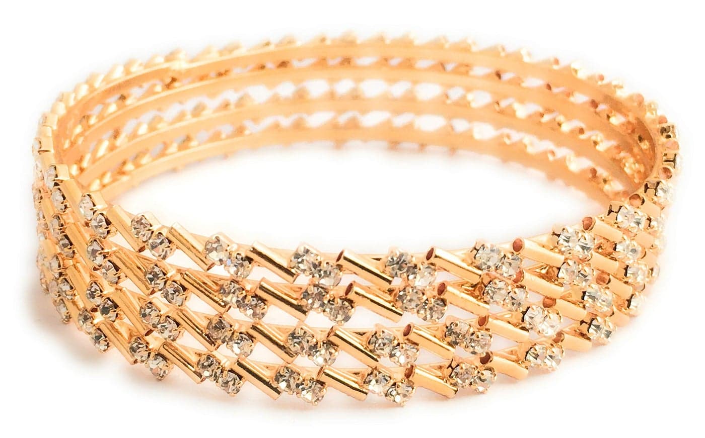Sasitrends Copper One Gram Gold Plated Stone Bangles For Women and Girls - Set of 4